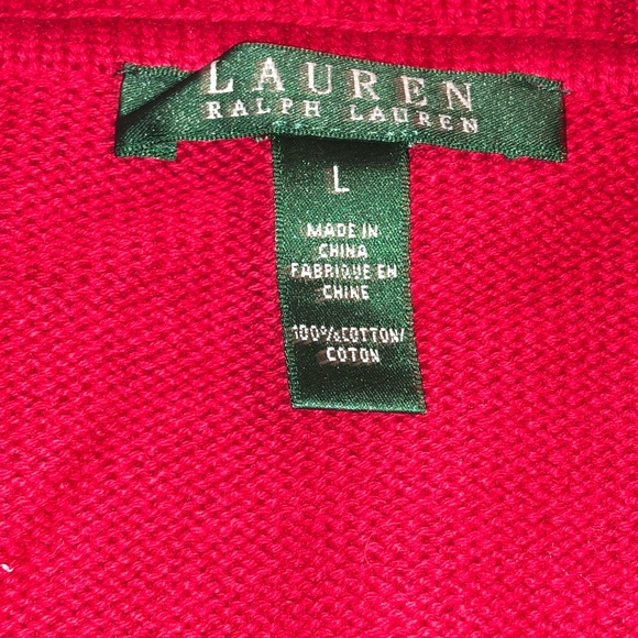 AUTHENTIC RALPH LAUREN CLASSIC RED BUTTON DOWN SWEATER SZ L - Picture 6 of 13